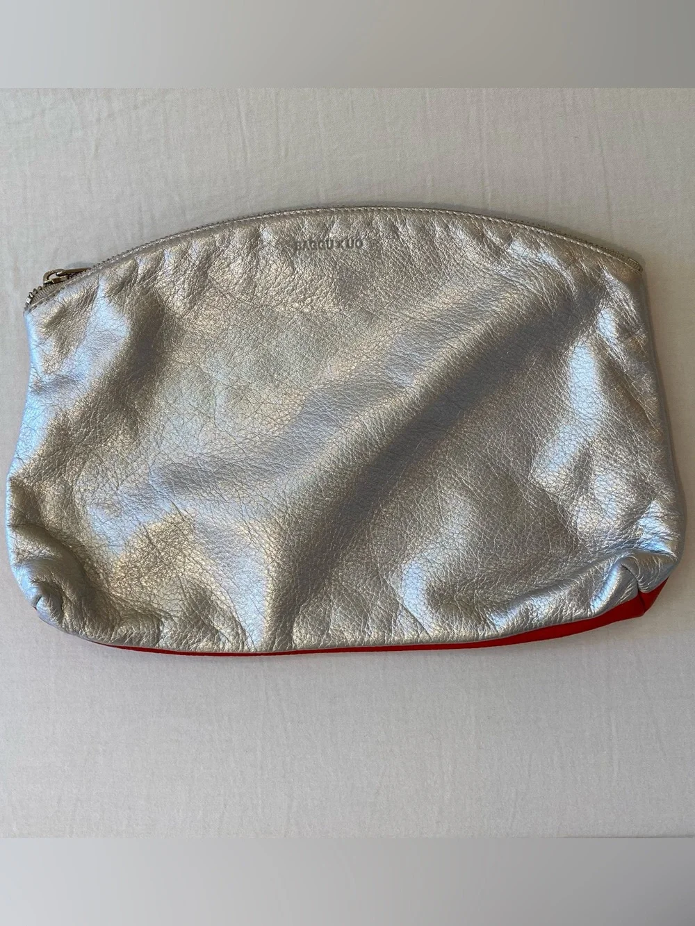 RARE BAGGU X UO Double Sided Silver Red Leather Zipper Pouch